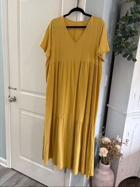 Mustard V-Neck Tiered Women’s Dress